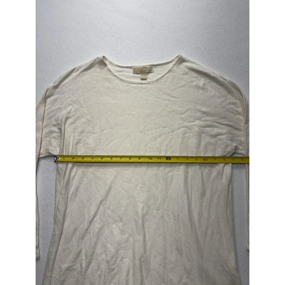 Michael Kors Sweater Womens Large White Lightweight Knit High Low Hem Pullover